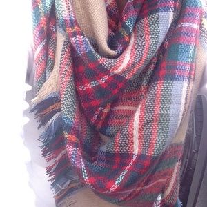 Fall Harvest Plaid Fringe Blanket Scarf